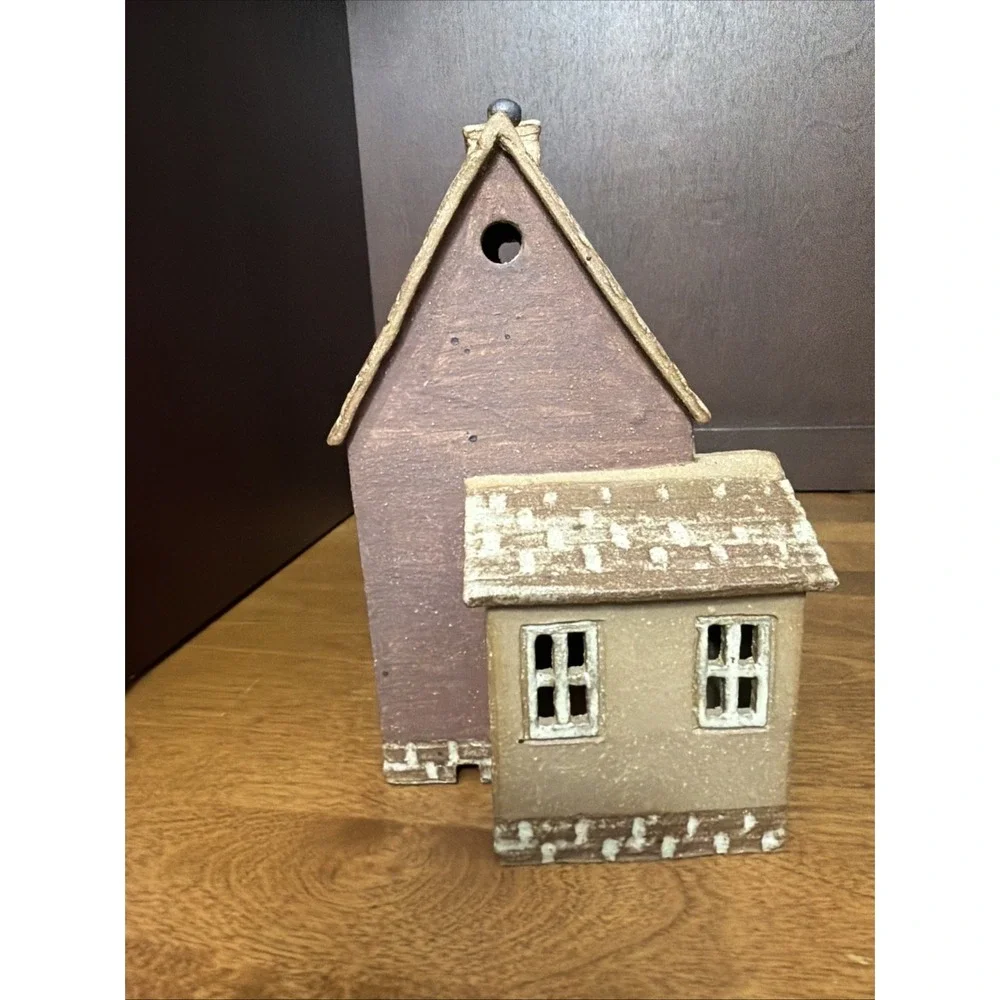 Ceramic Pottery Village Building Red School House Rustic 7